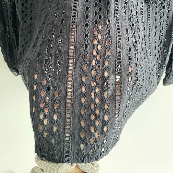 MADEWELL Black Cotton Feminine Boho Eyelet  Tie Back Blouse Size XXS/XS - Picture 7 of 8